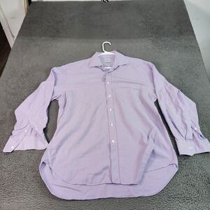 Truzzi Dress Shirt Mens 17 Purple Houndstooth Made In Italy Long Sleeve
